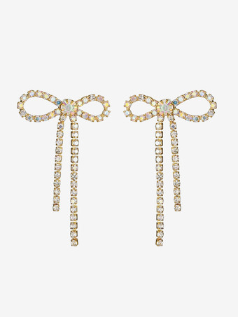 女性のための光沢のあるリボンラインストーンイヤリング 2025