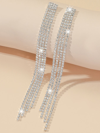 女性用ロングタッセルラインストーンイヤリング 2025