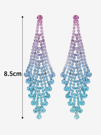 ライトスカイブルー女性のための光沢のある菱形のラインストーンイヤリング 2025