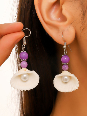 パープル シェルシェイプ ボヘミアン イヤリング レディース 2025