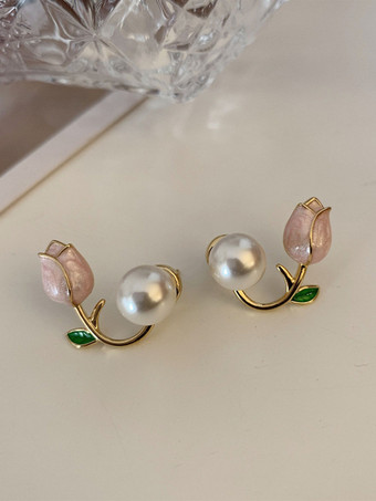 チューリップの花と真珠のイヤリング 2025 女性用