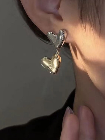 ツートンカラーのハート型イヤリング（女性用）2025