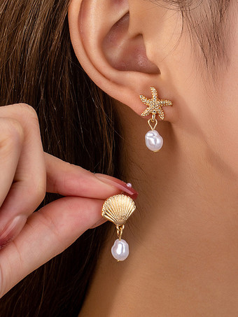 ゴールド ヒトデと貝殻の形をしたオーシャンスタイルのイヤリング（女性用）2025