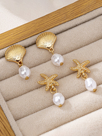 ヒトデと貝殻の形をしたオーシャンスタイルのイヤリング（女性用）2025