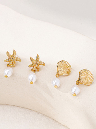 ヒトデと貝殻の形をしたオーシャンスタイルのイヤリング（女性用）2025