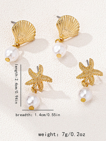 ヒトデと貝殻の形をしたオーシャンスタイルのイヤリング（女性用）2025