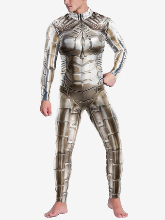 ディープアプリコットパターニング全身タイツ ハロウィン キャットスーツコスチューム 未来的機械鎧ジャンプスーツ クールファイターコスプレボディスーツ 3Dプリント スチームパンク パーティーショー メンズ ゼンタイスーツ