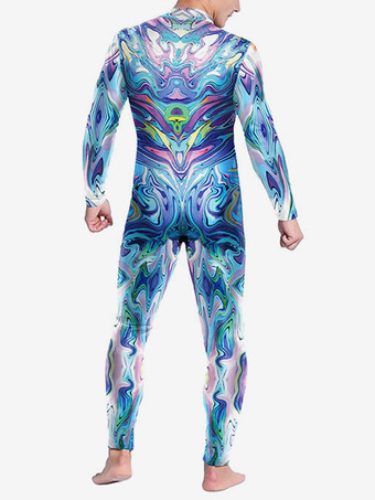 パターニング全身タイツ ハロウィン キャットスーツコスチューム 未来的機械鎧ジャンプスーツ クールファイターコスプレボディスーツ 3Dプリント スチームパンク パーティーショー メンズ ゼンタイスーツ