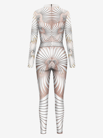 パターニング全身タイツ ハロウィン 女性用 3D プリント ボディスーツ ジッパー付き ハロウィン コスチューム 全身ダンス ジャンプスーツ 女性用