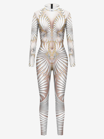 パターニング全身タイツ ハロウィン 女性用 3D プリント ボディスーツ ジッパー付き ハロウィン コスチューム 全身ダンス ジャンプスーツ 女性用