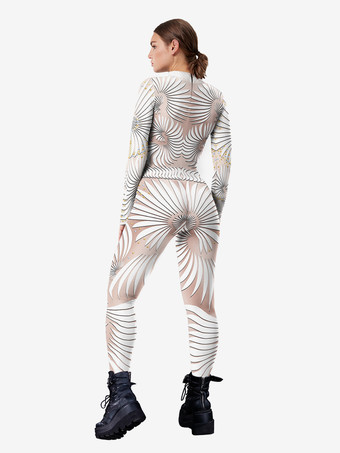 パターニング全身タイツ ハロウィン 女性用 3D プリント ボディスーツ ジッパー付き ハロウィン コスチューム 全身ダンス ジャンプスーツ 女性用