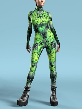 グリーン パターニング全身タイツ ハロウィン オーシャンタイダイコスプレ衣装ジャンプスーツハロウィンパーティージャンプスーツカーニバル女性全身タイツボディ服タイツボディワンピース