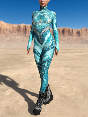 パターニング全身タイツ ハロウィン オーシャンタイダイコスプレ衣装ジャンプスーツハロウィンパーティージャンプスーツカーニバル女性全身タイツボディ服タイツボディワンピース