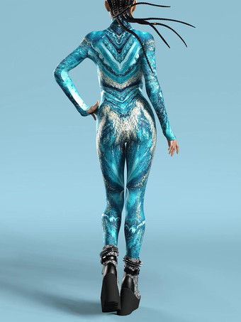 パターニング全身タイツ ハロウィン オーシャンタイダイコスプレ衣装ジャンプスーツハロウィンパーティージャンプスーツカーニバル女性全身タイツボディ服タイツボディワンピース