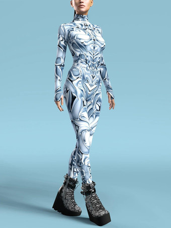 アイボリー パターニング全身タイツ ハロウィン レディース レッドボディ サーマルイメージングプリント コスプレジャンプスーツ ハロウィン パフォーマンスコスチューム ボディスーツ ボディコン ラージ