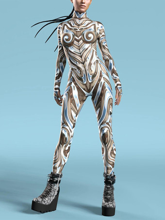 カーキ パターニング全身タイツ ハロウィン レディース レッドボディ サーマルイメージングプリント コスプレジャンプスーツ ハロウィン パフォーマンスコスチューム ボディスーツ ボディコン ラージ