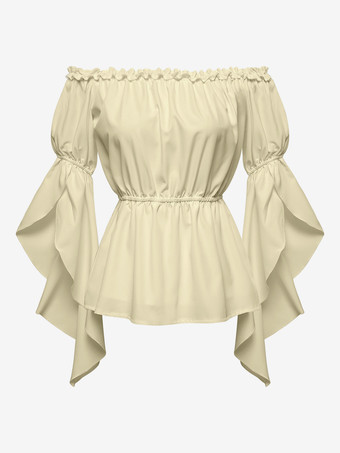 アイボリー レディース ルネッサンス ゴシック ブラウス ベルスリーブ フリル オフショルダー ボヘミアン コルセット トップ