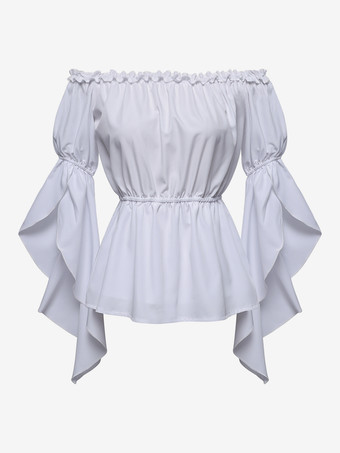 ホワイト レディース ルネッサンス ゴシック ブラウス ベルスリーブ フリル オフショルダー ボヘミアン コルセット トップ