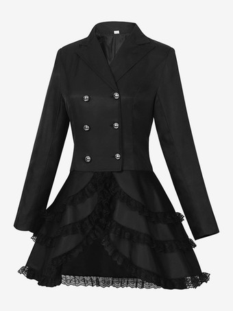 ミドル丈パンクレディースゴシックジャカードダブルブレストスーツブラックスワローテイルコートヨーロッパアメリカ