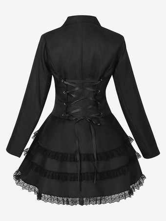 ミドル丈パンクレディースゴシックジャカードダブルブレストスーツブラックスワローテイルコートヨーロッパアメリカ