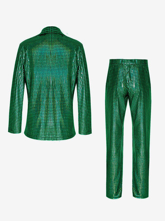 メンズ スパンコール ブレザー メタリック スリム スーツ 2ピースセット ディスコ プロム 光沢のある衣装 ウェディング パーティー 宴会 ファッション ジャケットとパンツ