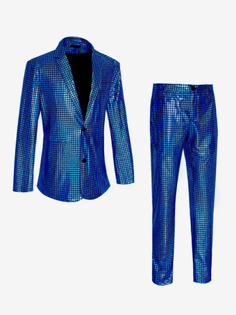 メンズ スパンコール ブレザー メタリック スリム スーツ 2ピースセット ディスコ プロム 光沢のある衣装 ウェディング パーティー 宴会 ファッション ジャケットとパンツ