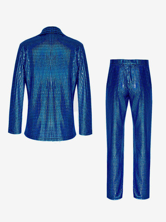 メンズ スパンコール ブレザー メタリック スリム スーツ 2ピースセット ディスコ プロム 光沢のある衣装 ウェディング パーティー 宴会 ファッション ジャケットとパンツ