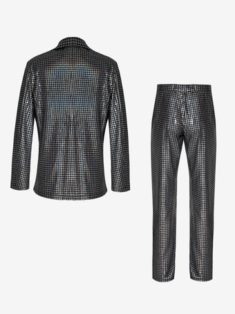 メンズ スパンコール ブレザー メタリック スリム スーツ 2ピースセット ディスコ プロム 光沢のある衣装 ウェディング パーティー 宴会 ファッション ジャケットとパンツ