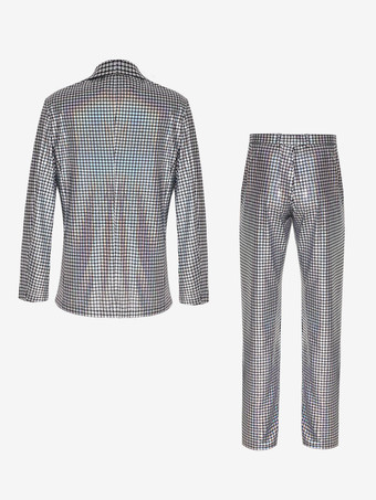 メンズ スパンコール ブレザー メタリック スリム スーツ 2ピースセット ディスコ プロム 光沢のある衣装 ウェディング パーティー 宴会 ファッション ジャケットとパンツ