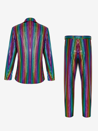 メンズ スパンコール ブレザー メタリック スリム スーツ 2ピースセット ディスコ プロム 光沢のある衣装 ウェディング パーティー 宴会 ファッション ジャケットとパンツ