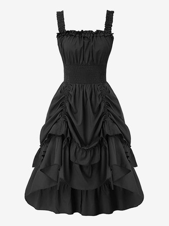 ブラック ゴシック コルセット ドレス レディース ビクトリアン ルネッサンス ドレス フリル 中世 ガウン ノースリーブ サスペンダー ドレス ウエスト ドレス