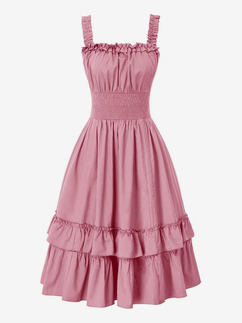 ピンクゴシック コルセット ドレス レディース ビクトリアン ルネッサンス ドレス フリル 中世 ガウン ノースリーブ サスペンダー ドレス ウエスト ドレス