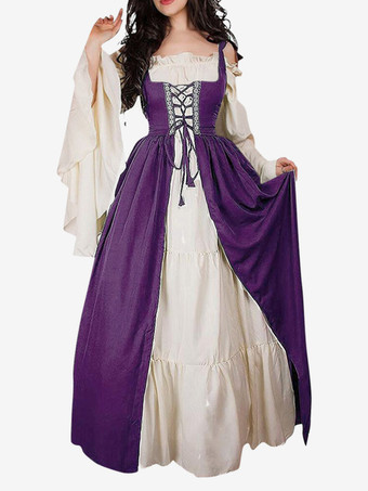 パープル 女性用ルネッサンスオーバードレス中世農民コスチュームドレス