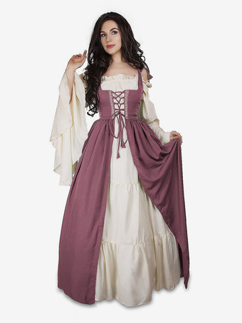 ピンク女性用ルネッサンスオーバードレス中世農民コスチュームドレス