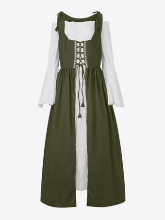 ダークグリーン女性用ルネッサンスオーバードレス中世農民コスチュームドレス