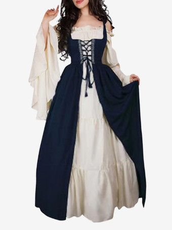 ダークネイビー女性用ルネッサンスオーバードレス中世農民コスチュームドレス