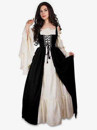 ブラック 女性用ルネッサンスオーバードレス中世農民コスチュームドレス