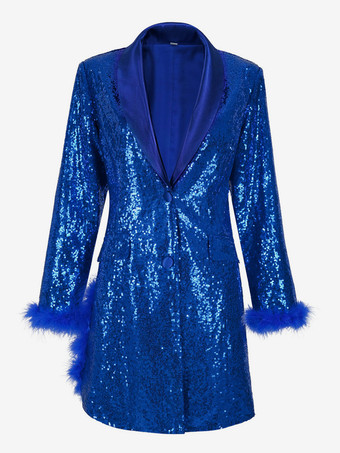 ブルー レトロ ヴィンテージ 1980年代 ドレススーツ ブレザー ディスコ スパンコール レディース パーティー / イブニング 仮面舞踏会 独身パーティー 大人用ドレス