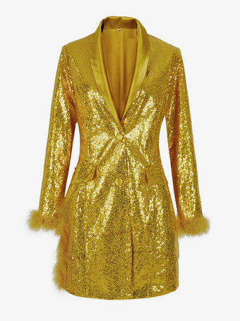 ゴールド レトロ ヴィンテージ 1980年代 ドレススーツ ブレザー ディスコ スパンコール レディース パーティー / イブニング 仮面舞踏会 独身パーティー 大人用ドレス