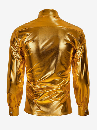 メンズ 2ピース ディスコセット 光沢のある70年代のヴィンテージディスコシャツとスパンコールベルボトムパンツ レトロヒッピーディスコスタイル デュードコスチュームスーツ