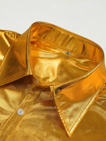 メンズ 2ピース ディスコセット 光沢のある70年代のヴィンテージディスコシャツとスパンコールベルボトムパンツ レトロヒッピーディスコスタイル デュードコスチュームスーツ