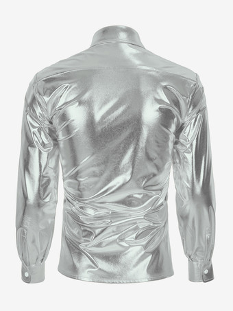 メンズ 2ピース ディスコセット 光沢のある70年代のヴィンテージディスコシャツとスパンコールベルボトムパンツ レトロヒッピーディスコスタイル デュードコスチュームスーツ