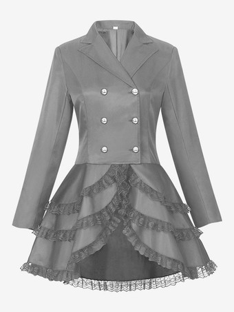 グレイミドル丈パンクレディースゴシックジャカードダブルブレストスーツブラックスワローテイルコートヨーロッパアメリカ