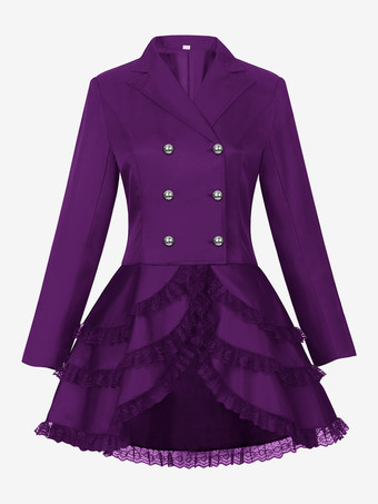 パープル ミドル丈パンクレディースゴシックジャカードダブルブレストスーツブラックスワローテイルコートヨーロッパアメリカ