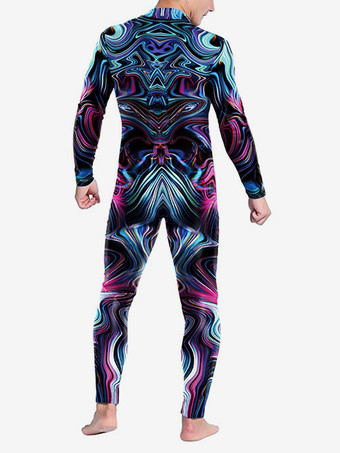 パターニング全身タイツ ハロウィン キャットスーツコスチューム 未来的機械鎧ジャンプスーツ クールファイターコスプレボディスーツ 3Dプリント スチームパンク パーティーショー メンズ ゼンタイスーツ