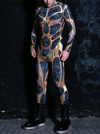 イエローパターニング全身タイツ ハロウィン サイバーパンク メンズコスチューム メンズハロウィンコスチューム カップル向けコスチューム メンズロボットコスチューム SFコスチューム サイバーコスチューム バーニングマン衣装