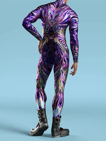 パターニング全身タイツ ハロウィン 子供用 メンズ レディース ジャンプスーツ マシーン ゼンタイ スキニー コスチューム マルチカラープリント ボディスーツ パーティー フェスティバル 衣装 キャットスーツ フロントジッパー