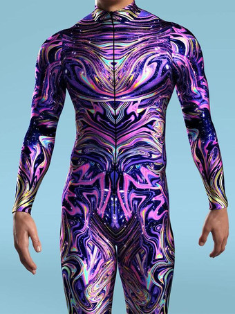 パターニング全身タイツ ハロウィン 子供用 メンズ レディース ジャンプスーツ マシーン ゼンタイ スキニー コスチューム マルチカラープリント ボディスーツ パーティー フェスティバル 衣装 キャットスーツ フロントジッパー