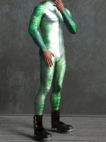 パターニング全身タイツ ハロウィン 子供用 メンズ レディース ジャンプスーツ マシーン ゼンタイ スキニー コスチューム マルチカラープリント ボディスーツ パーティー フェスティバル 衣装 キャットスーツ フロントジッパー