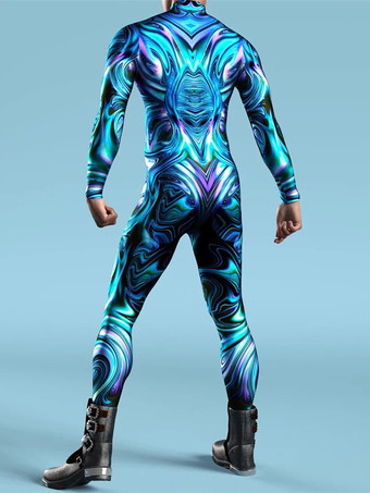 パターニング全身タイツ ハロウィン 子供用 メンズ レディース ジャンプスーツ マシーン ゼンタイ スキニー コスチューム マルチカラープリント ボディスーツ パーティー フェスティバル 衣装 キャットスーツ フロントジッパー